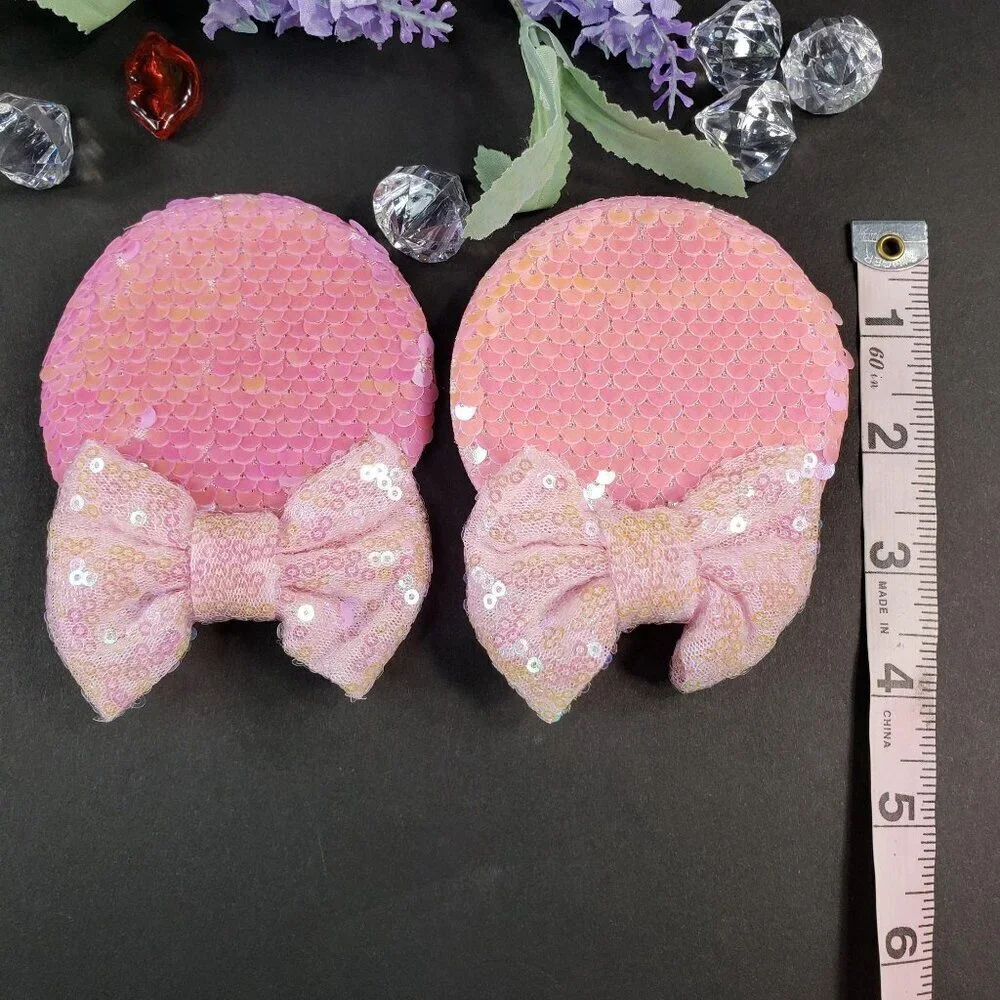 Minnie Mouse Ears Barretts Hair Bow Hair Clips Accessories Pink Sequins